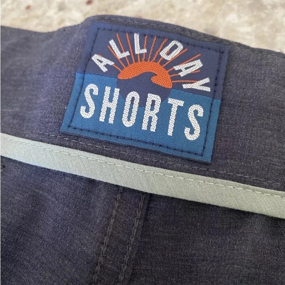 Faherty Gray All Day Shorts Men's Size 40 Blue 7” Inseam Flat Front Drawstring
